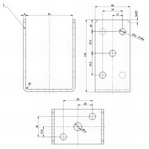 Embase pied de poteau en U zinguée à visser - 81 x 120 x 5 mm