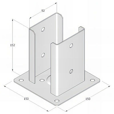 Pied de poteau fendu carré galvanisé à visser - 92 x 150 x 2,0 mm 2