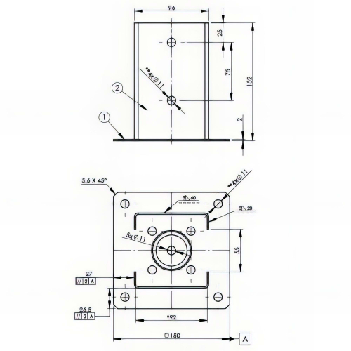 Pied de poteau fendu carré galvanisé à visser - 92 x 150 x 2,0 mm