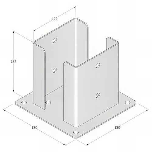 Pied de poteau fendu carré galvanisé à visser - 122 x 150 x 2,5 mm
