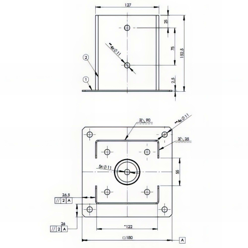 Pied de poteau fendu carré galvanisé à visser - 122 x 150 x 2,5 mm