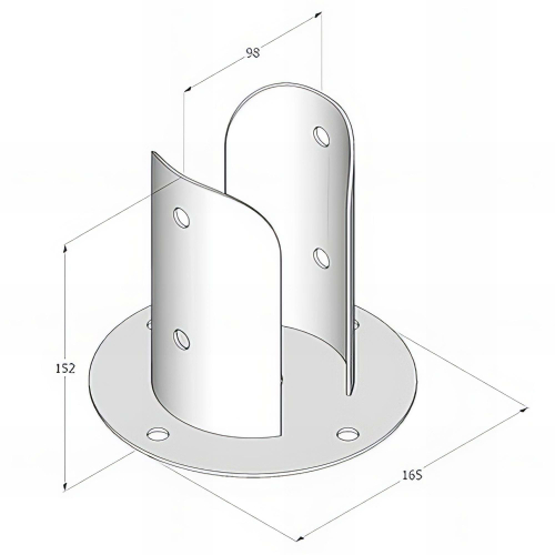 Pied de poteau fendu rond galvanisé à visser - 92 x 150 x 2,0 mm