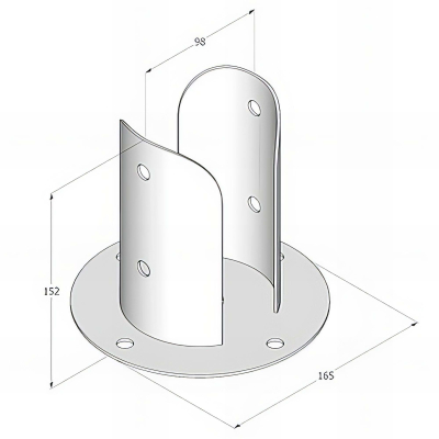 Pied de poteau fendu rond galvanisé à visser - 92 x 150 x 2,0 mm
