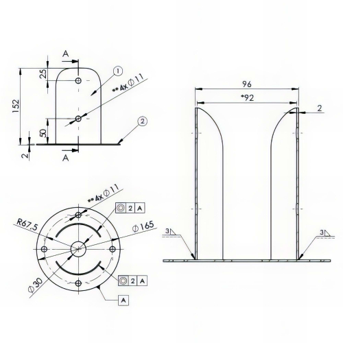 Pied de poteau fendu rond galvanisé à visser - 92 x 150 x 2,0 mm