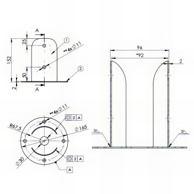 Pied de poteau fendu rond galvanisé à visser - 92 x 150 x 2,0 mm