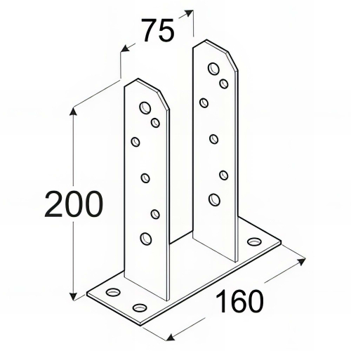 Embase pied de poteau en TT zinguée à visser - 75 x 200 x 50 x 4,0 mm