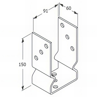 Embase pied de poteau en U avec support zinguée à visser - 91 x 150 x 60 x 4,0 mm