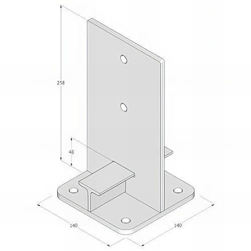 Pied de poteau en âme zingué à visser - 140 x 250 x 8,0 mm