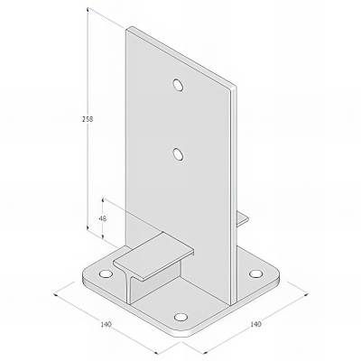 Pied de poteau en âme zingué à visser - 140 x 250 x 8,0 mm