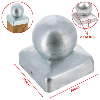 Chapeau de poteau boule zingué à visser - 70 mm