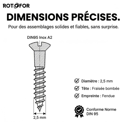 200 Vis Bois tête fraisée bombée fendue DIN95 A2 - diamètre 2,5 mm 2
