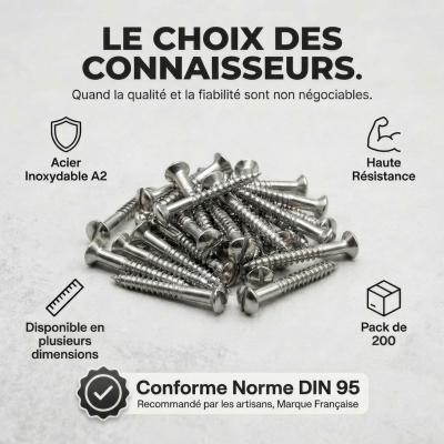 200 Vis Bois tête fraisée bombée fendue DIN95 A2 - diamètre 2,5 mm