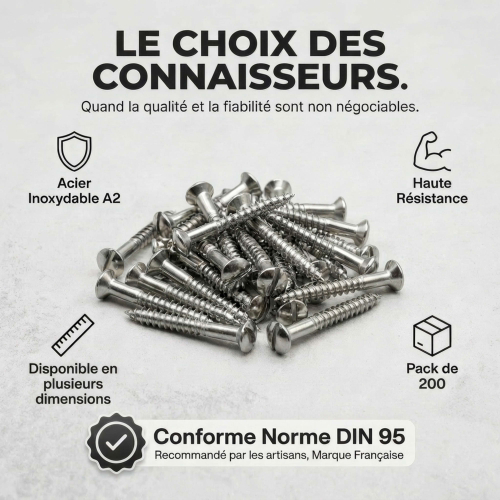 200 Vis Bois tête fraisée bombée fendue DIN95 A2 - diamètre 3,5 mm