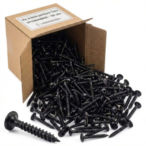 Vis bois penture Torx 6 x 80 mm Zinguée noire - Boite de 100 pcs