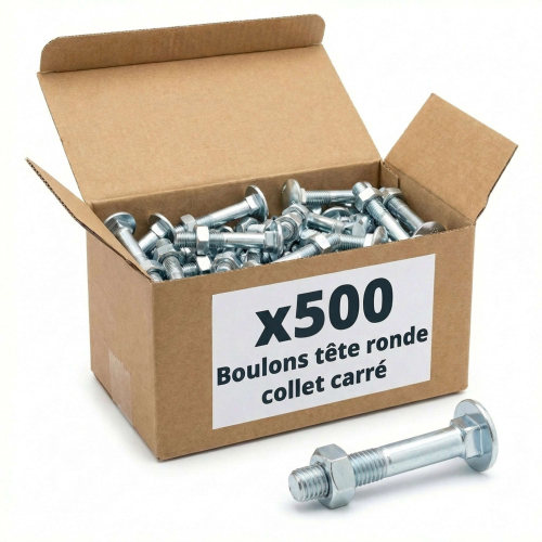 500 Boulons tête ronde collet carré DIN603/555 acier zingués blanc diamètre 5,0 mm