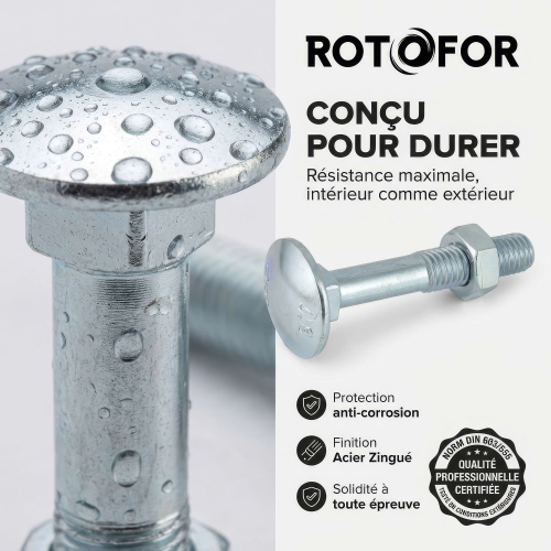 500 Boulons tête ronde collet carré DIN603/555 acier zingués blanc diamètre 5,0 mm
