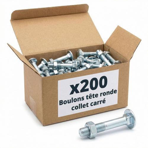 200 Boulons tête ronde collet carré DIN603/555 acier zingués blanc diamètre 7,0 mm