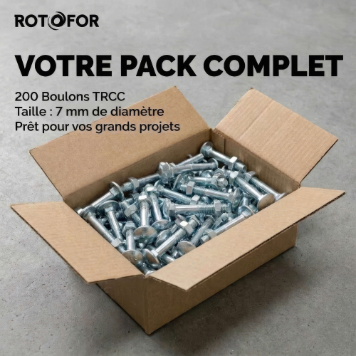 200 Boulons tête ronde collet carré DIN603/555 acier zingués blanc diamètre 7,0 mm