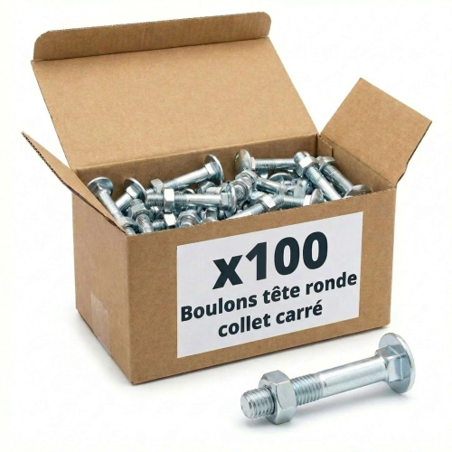 100 Boulons tête ronde collet carré DIN603/555 acier zingués blanc diamètre 7,0 mm