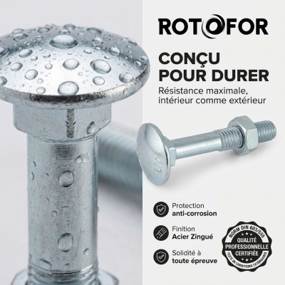 100 Boulons tête ronde collet carré DIN603/555 acier zingués blanc diamètre 7,0 mm