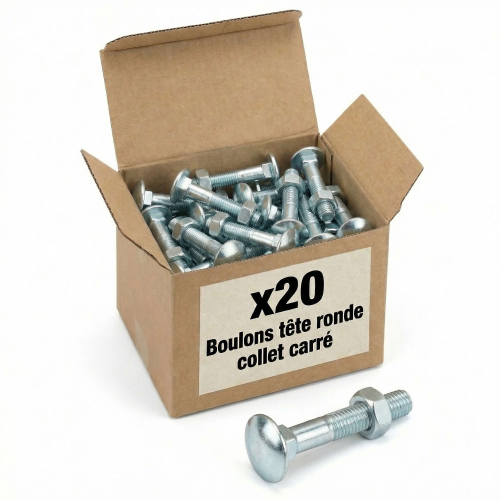 20 Boulons tête ronde collet carré DIN603/555 acier zingués blanc diamètre 7,0 mm