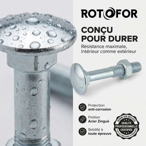 20 Boulons tête ronde collet carré DIN603/555 acier zingués blanc diamètre 7,0 mm