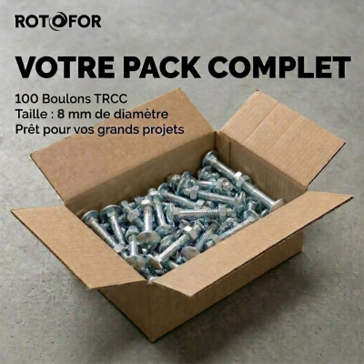 100 Boulons tête ronde collet carré DIN603/555 acier zingués blanc diamètre 8,0 mm