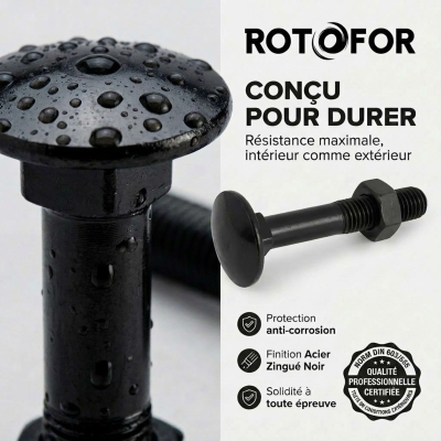 200 Boulons tête ronde collet carré DIN603/555 acier zingués Noir diamètre 7,0 mm