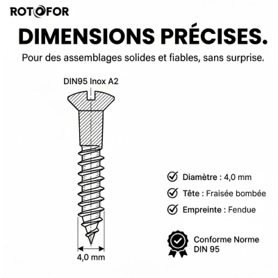 200 Vis Bois tête fraisée bombée fendue DIN95 A2 - diamètre 4,0 mm