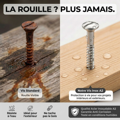 100 Vis Bois tête fraisée bombée fendue DIN95 A2 - diamètre 5,0 mm