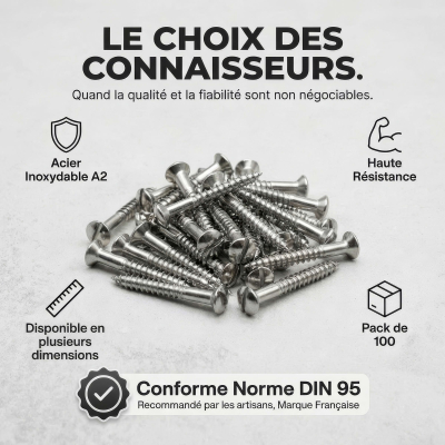 100 Vis Bois tête fraisée bombée fendue DIN95 A2 - diamètre 5,0 mm