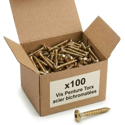 100 Vis Penture Torx acier bichromatées (jaune/or) 7 X 100/70