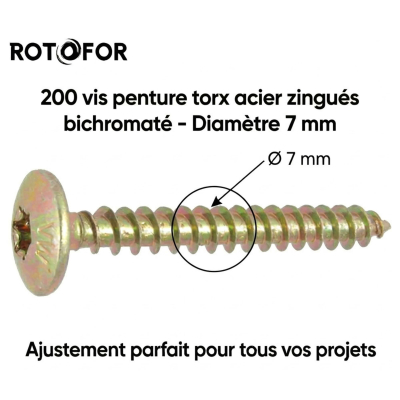 200 Vis Penture Torx acier bichromatées (jaune/or) 7.0 X 30
