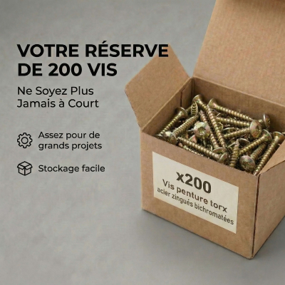 200 Vis Penture Torx acier bichromatées (jaune/or) 7.0 X 30