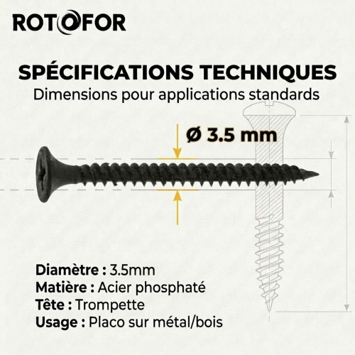 500 Vis Cloison sèche/placo autoperceuse acier phosphaté noir 3.5X 55