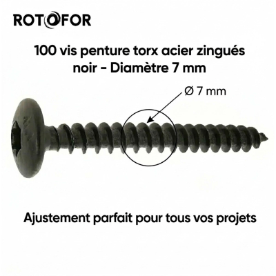 100 Vis Penture Torx acier zingués Noir 7,0 mm 2