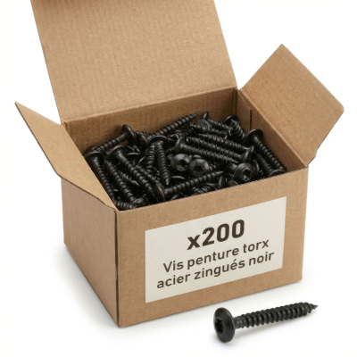 200 Vis Penture Torx acier zingués Noir 7,0 mm