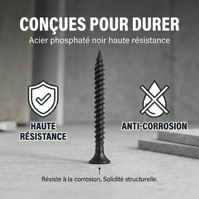 500 Vis Cloison sèche/placo autoperceuse acier phosphaté noir diamètre 3,9 mm