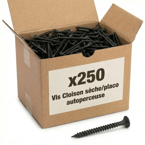 250 Vis Cloison sèche/placo autoperceuse acier phosphaté noir diamètre 4,8 mm