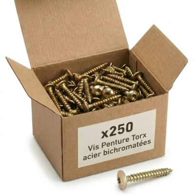 250 Vis Penture Torx acier bichromatées (jaune/or) - Diamètre 5 mm
