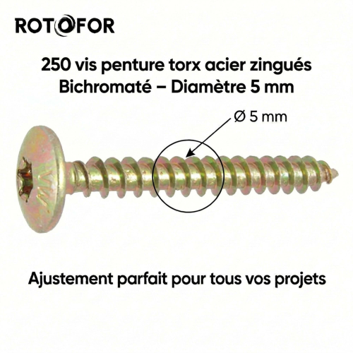 250 Vis Penture Torx acier bichromatées (jaune/or) - Diamètre 5 mm