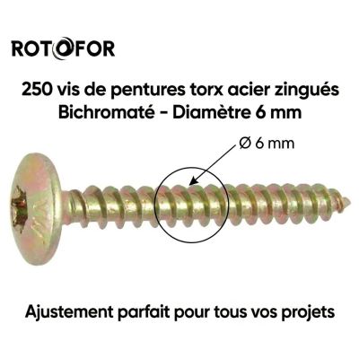 250 Vis Penture Torx acier bichromatées (jaune/or) - Diamètre 6 mm 2