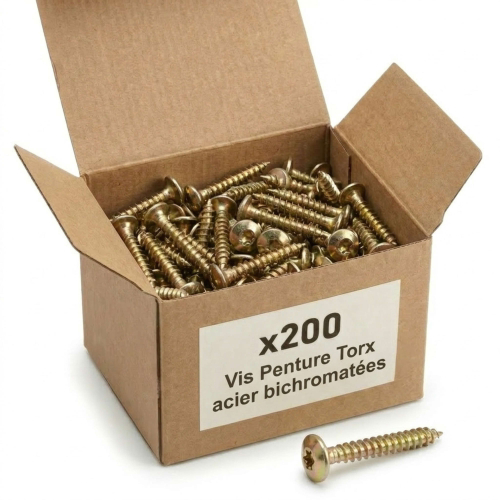 200 Vis Penture Torx acier bichromatées (jaune/or) diamètre 6 mm