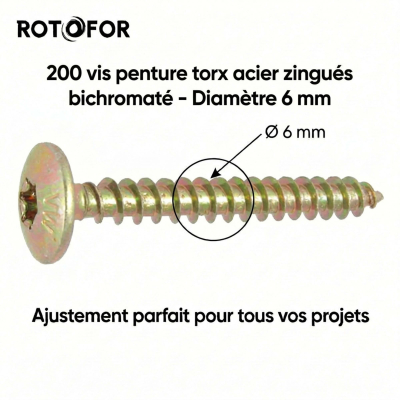 200 Vis Penture Torx acier bichromatées (jaune/or) diamètre 6.0 mm 2
