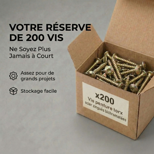 200 Vis Penture Torx acier bichromatées (jaune/or) diamètre 6 mm