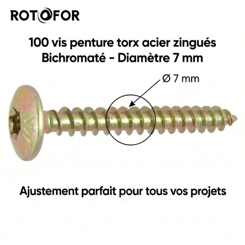 100 Vis Penture Torx acier bichromatées (jaune/or) 7,0 mm