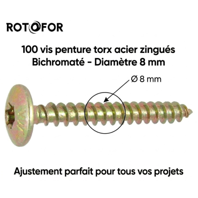 100 Vis Penture Torx acier bichromatées (jaune/or) 8,0 mm 2