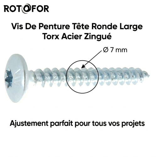 100 Vis Penture Torx acier zingués blanc 7,0 mm