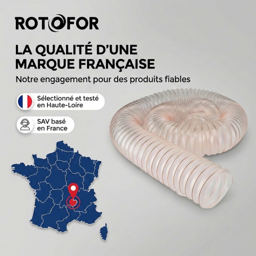 Gaine flexible d'aspiration en polyuréthane pour aspirateur à copeaux haute résistance - Longueur 5 mètres