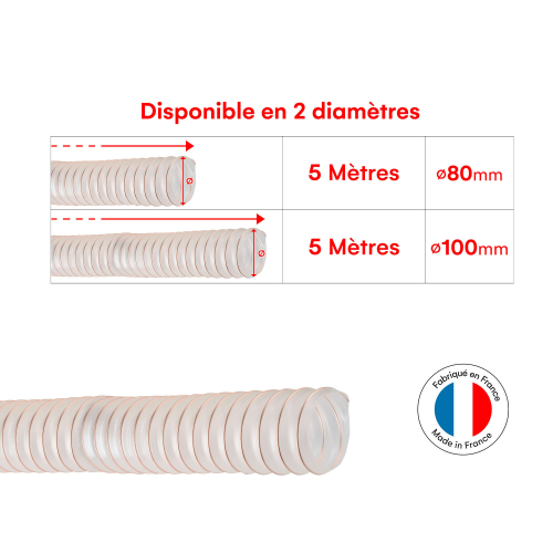 Tuyau aspiration - Gaine flexible en polyuréthane - 5 mètres - Résistant aux microbes et à l'hydrolyse - Fabrication française
